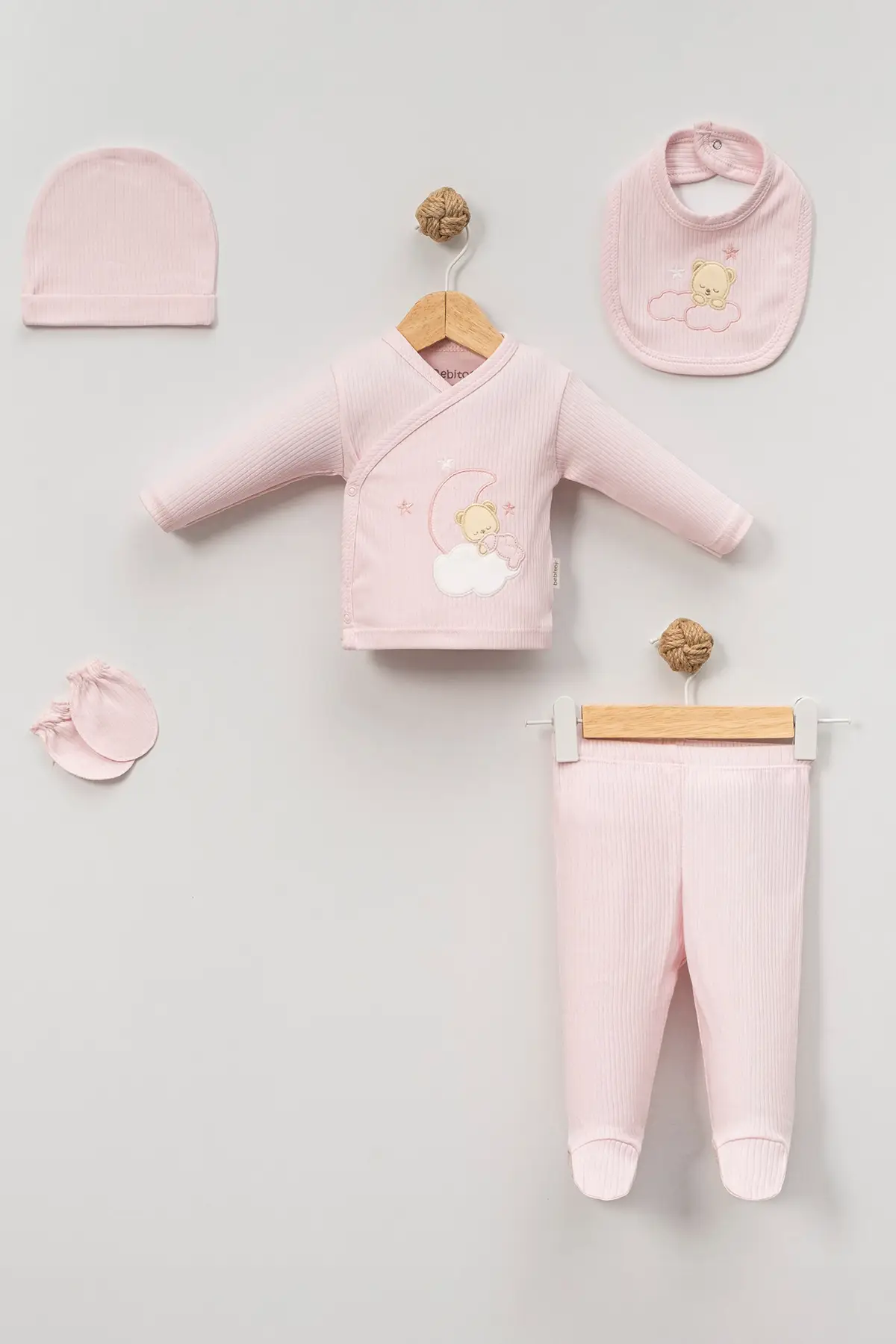 Sweet Dreams Desenli Bebitof 5 Parça Yenidoğan Hastane Çıkışı Zıbın Seti - Pembe Mix